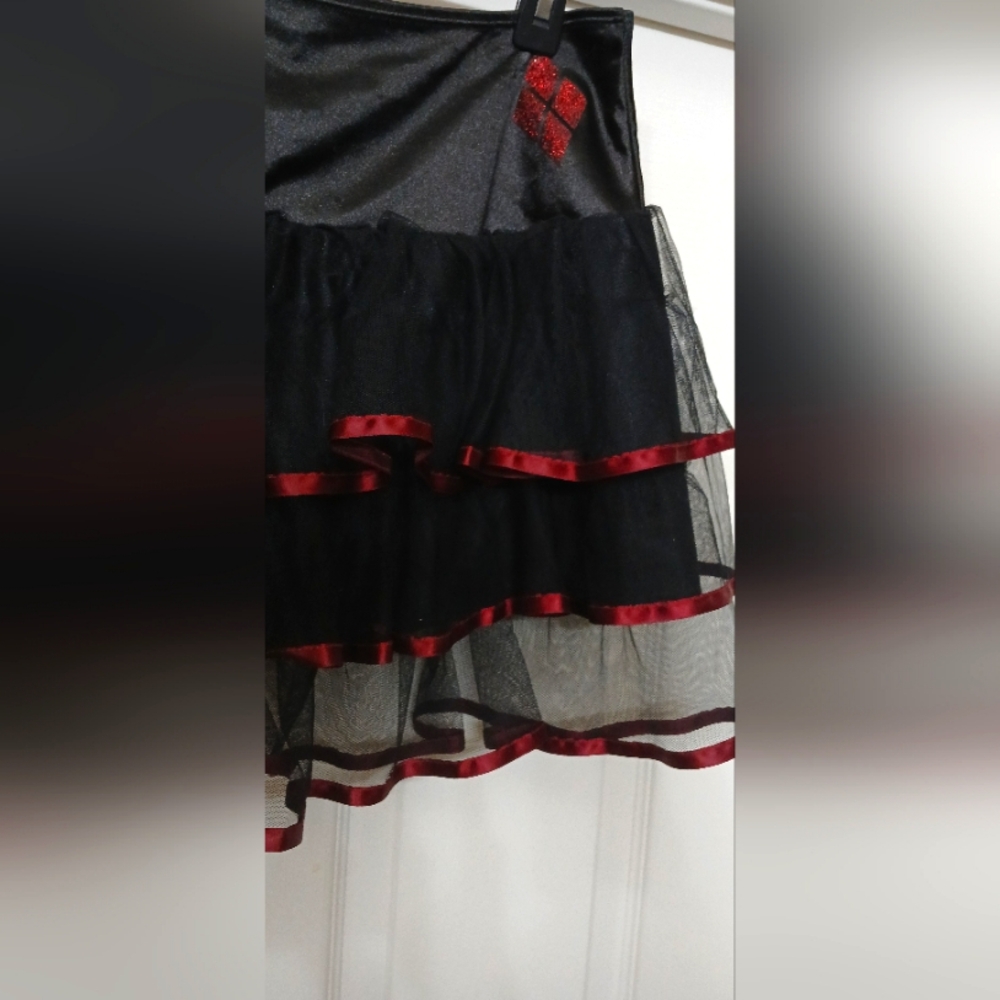 Harley Quinn DC comic Black & Red Faux Leather Corset & Skirt Set XL - Picture 11 of 14